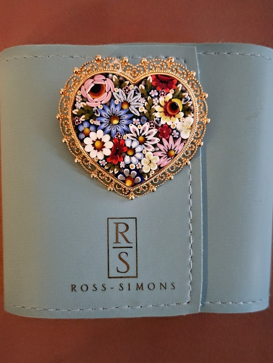 Ross-Simons Jewelry - Ross-Simons Italian Hand Painted  Micro Mosaic Floral Heart Brooch
